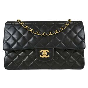 Chanel Vintage Classic Single Flap Quilted Lambskin Black Leather Shoulder Bag
